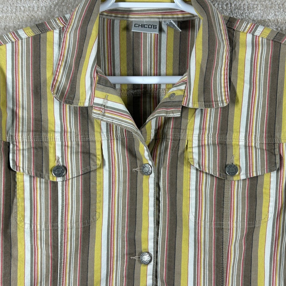 Chicos Womens Boho 90s Minimalist Striped Button Utility Jacket Yellow Size 3